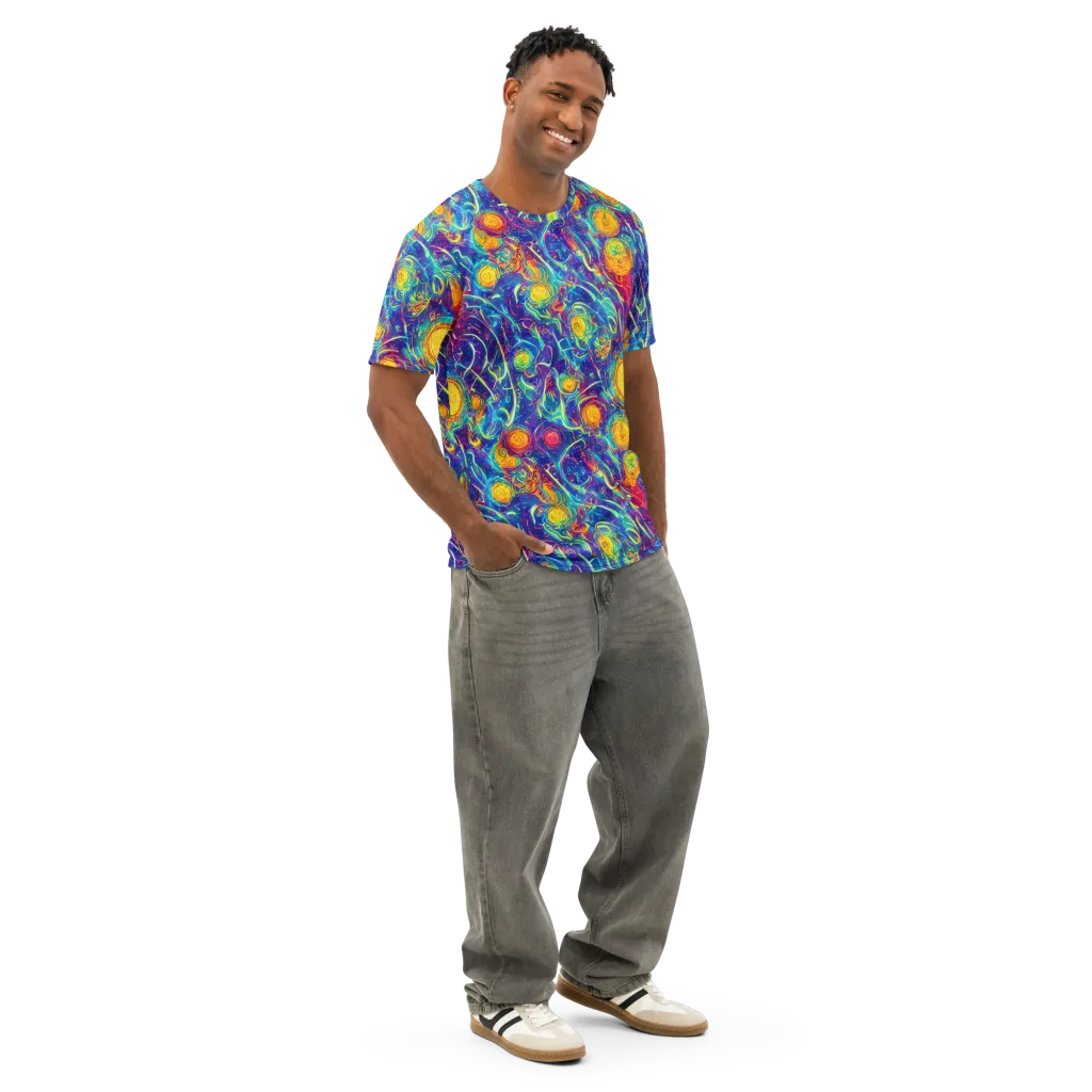Cosmic Marigold on Men's Cotton Crew Neck T-Shirt — Right Front