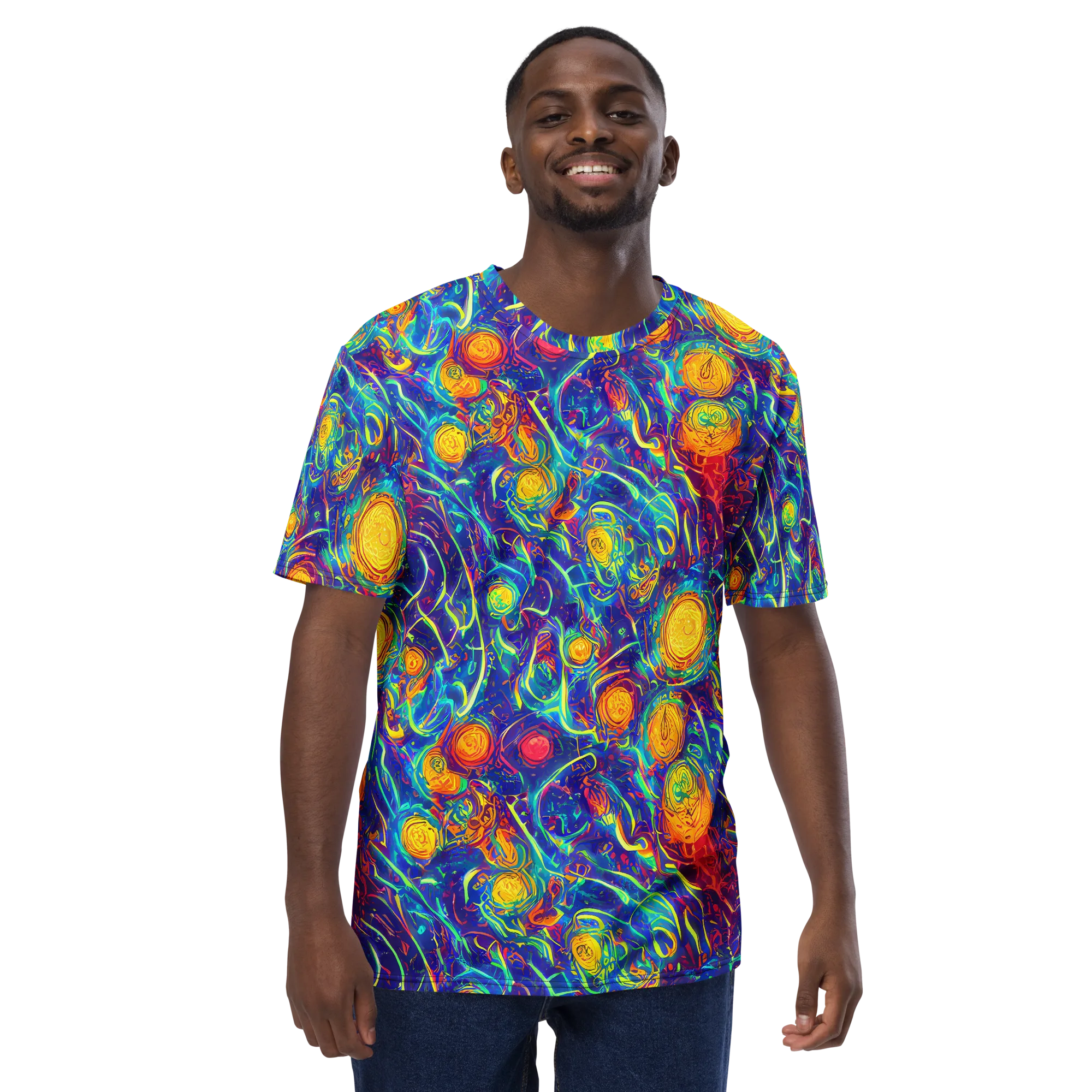 Cosmic Marigold on Men's Crew Neck T-Shirt — Front