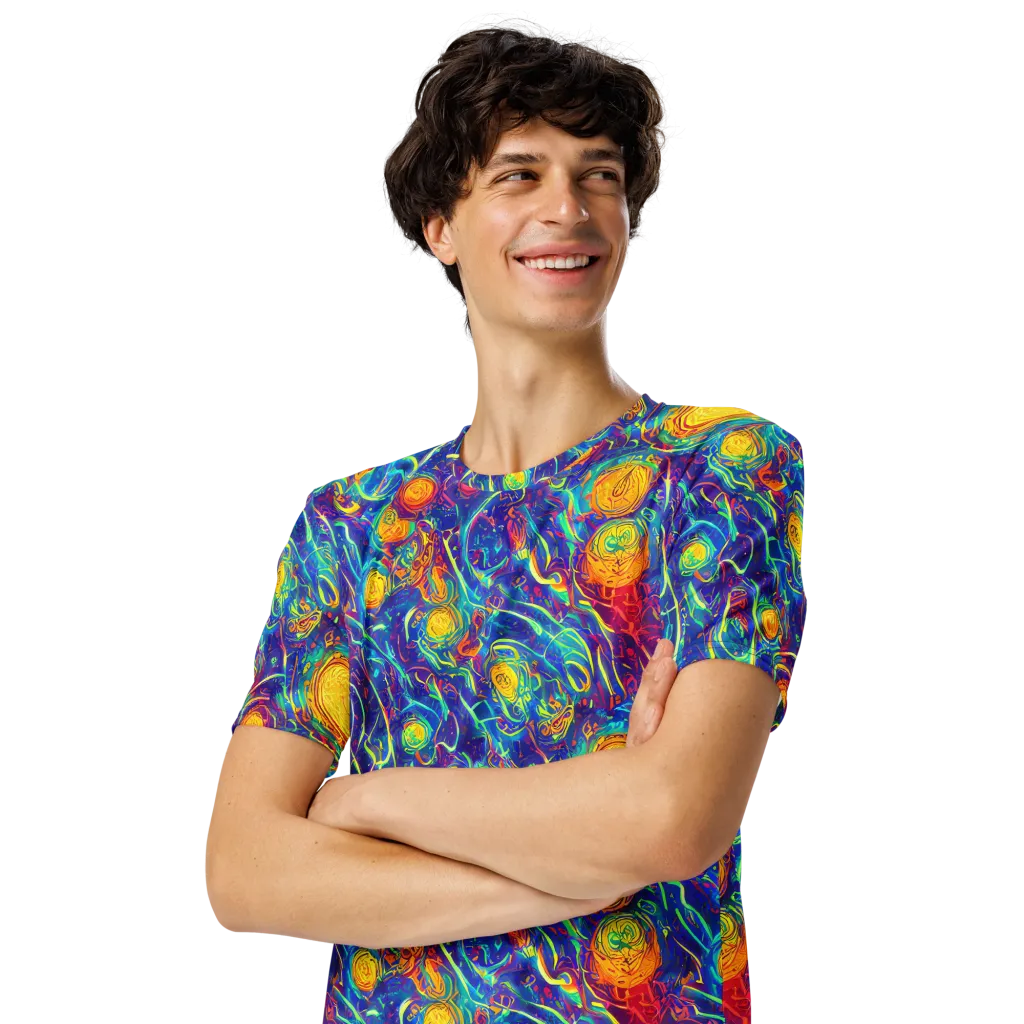 Cosmic Marigold on Men's Crew Neck T-Shirt — Left Front