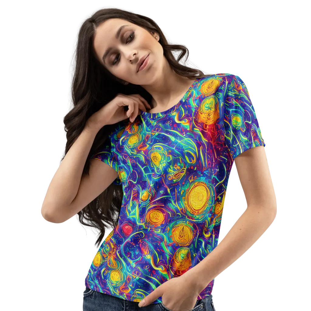 Cosmic Marigold on Women's Crew Neck T-Shirt — Left Front