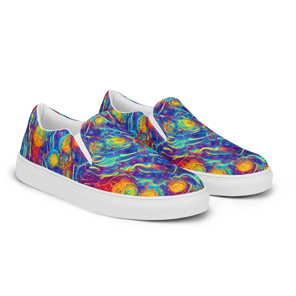 Cosmic Marigold on Men's Slip-On Canvas Shoes — Right Front