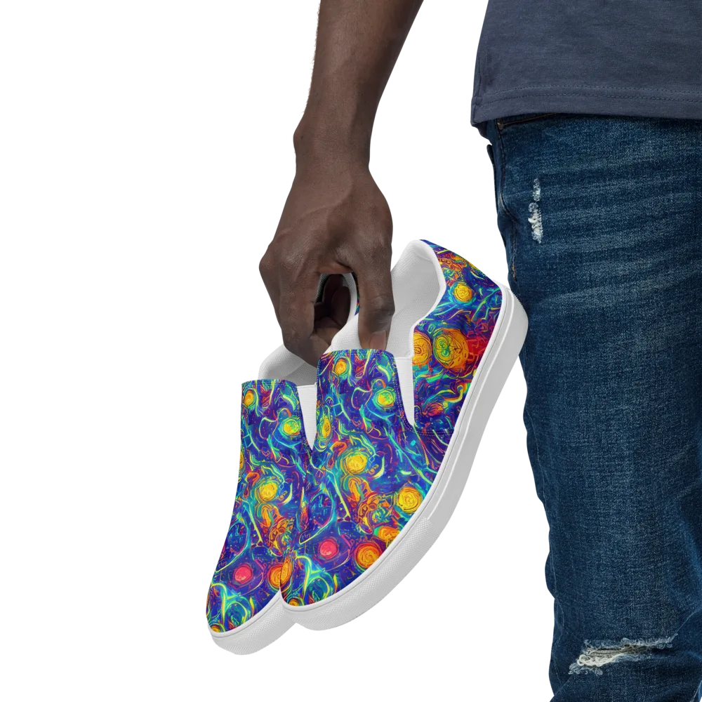 Cosmic Marigold on Men's Slip-On Canvas Shoes — Left Front