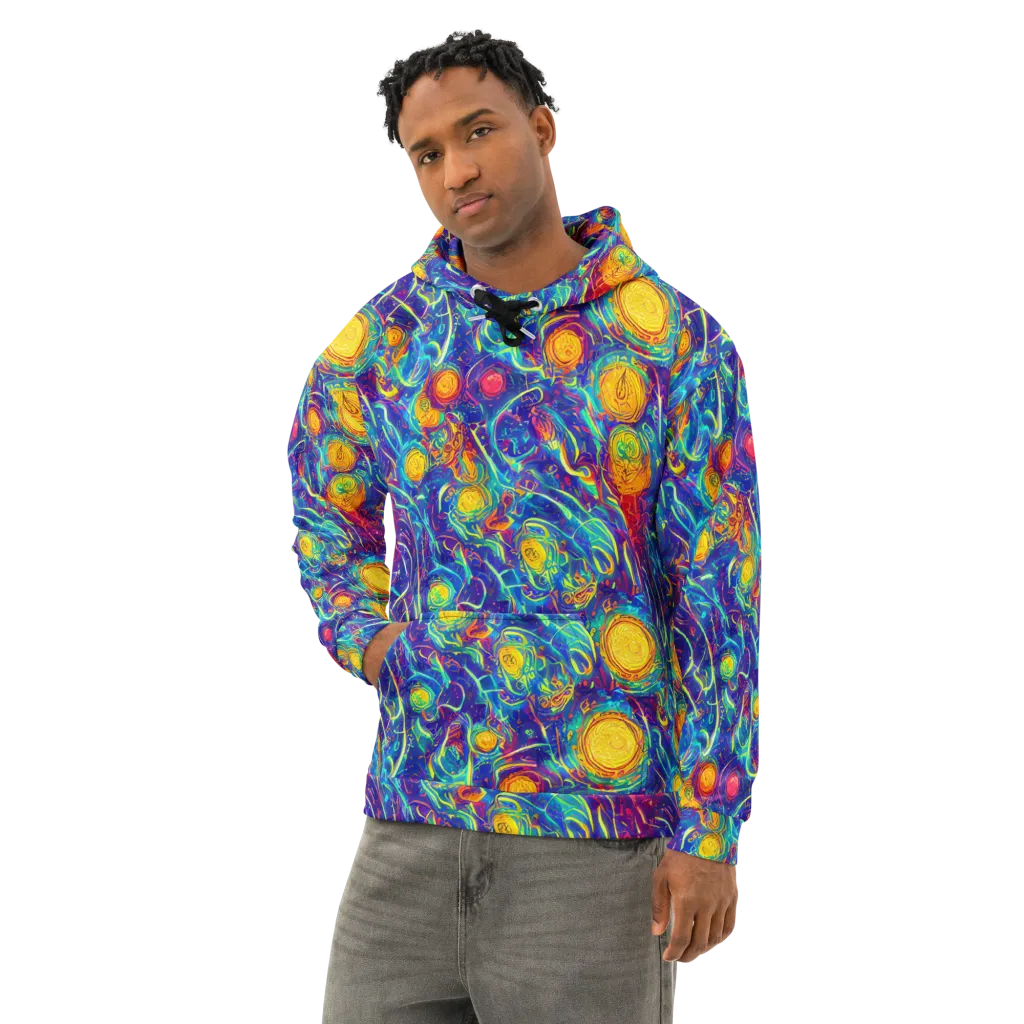 Cosmic Marigold on Cotton Hoodie — Left Front