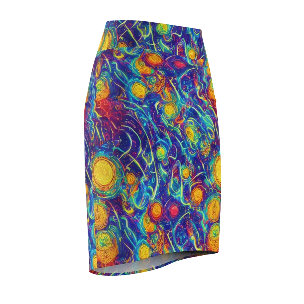 Cosmic Marigold on Pencil Skirt — Front Side