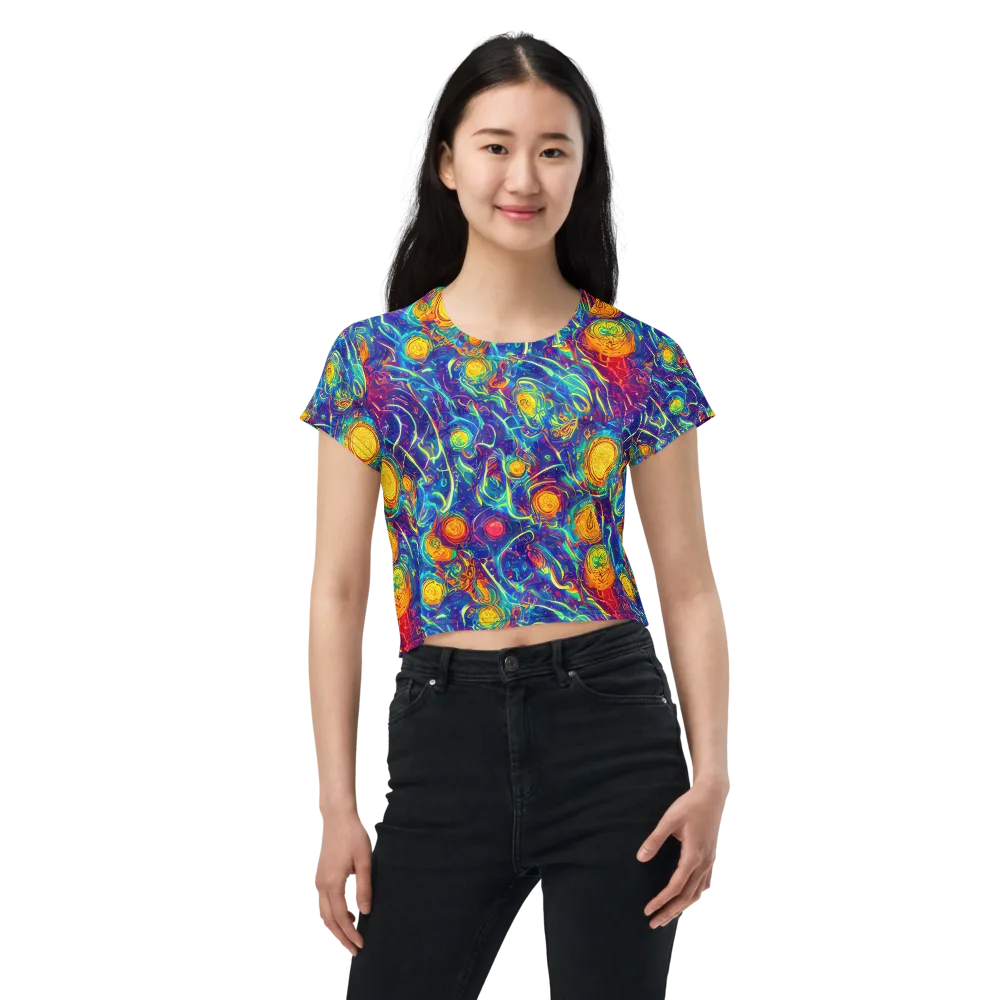 Cosmic Marigold on Crop Tee — Front