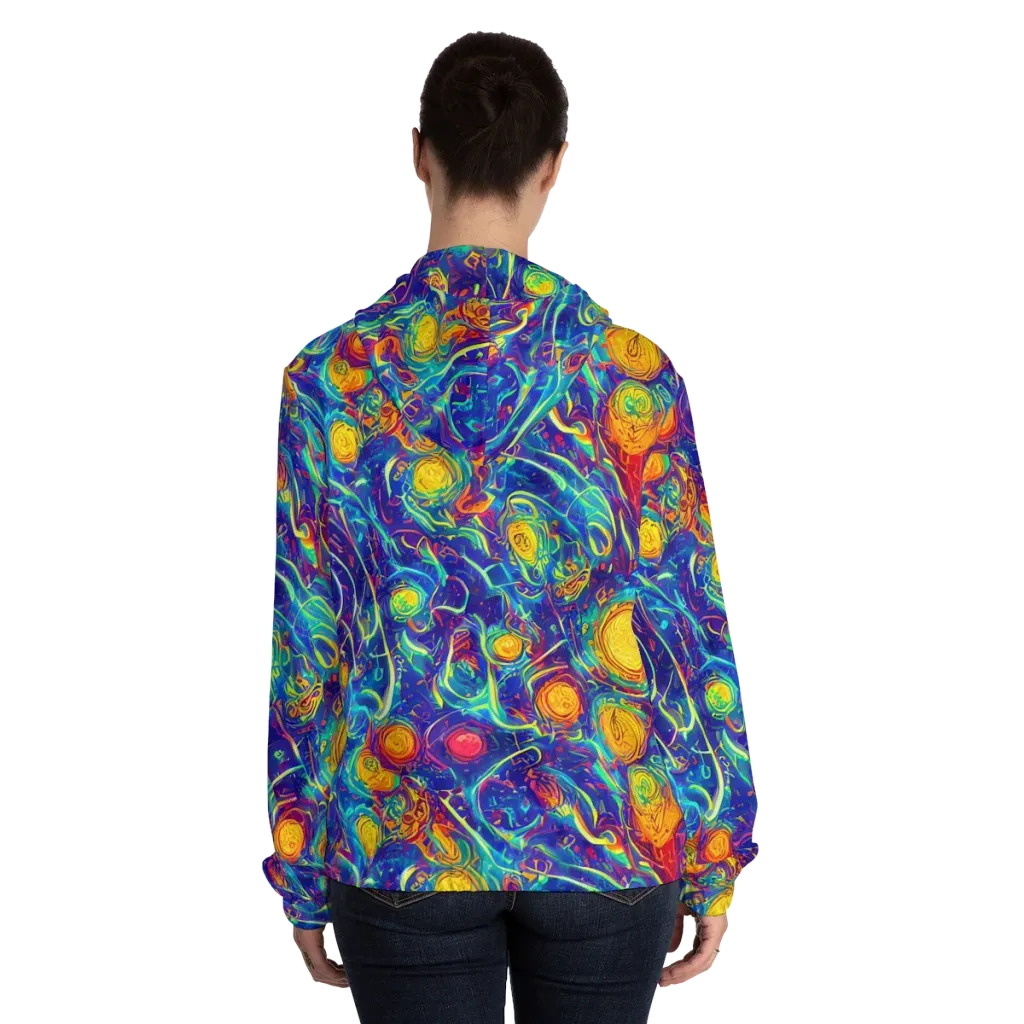 Cosmic Marigold on Women's Full-Zip Hoodie — Back On Person