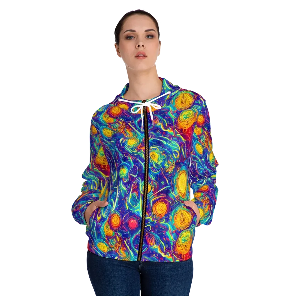 Cosmic Marigold on Women's Full-Zip Hoodie — Front On Person