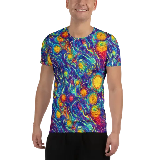 Cosmic Marigold on a Men's Athletic T-Shirt