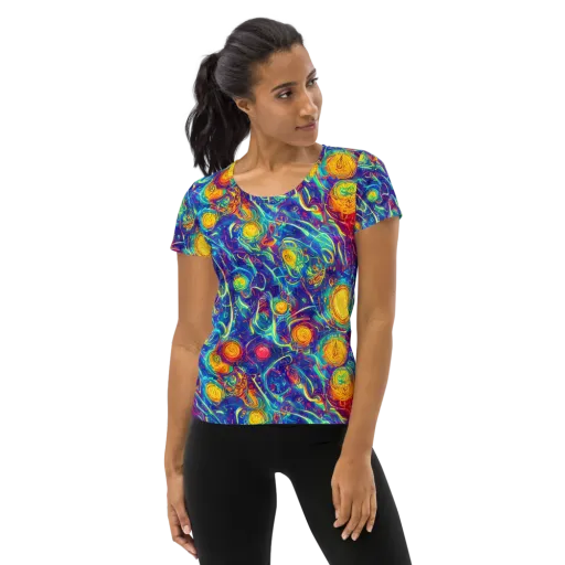 Cosmic Marigold on a Women's Athletic T-Shirt