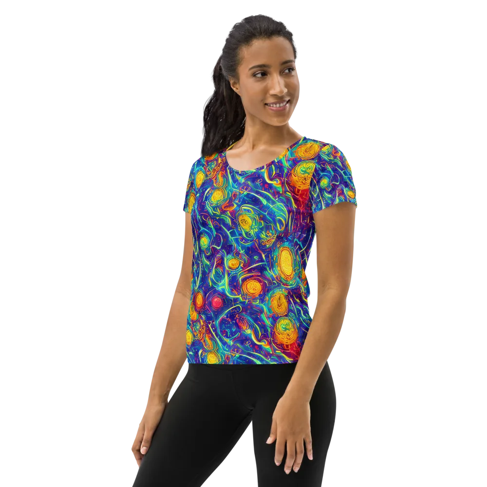 Cosmic Marigold on Women's Athletic T-Shirt — Left