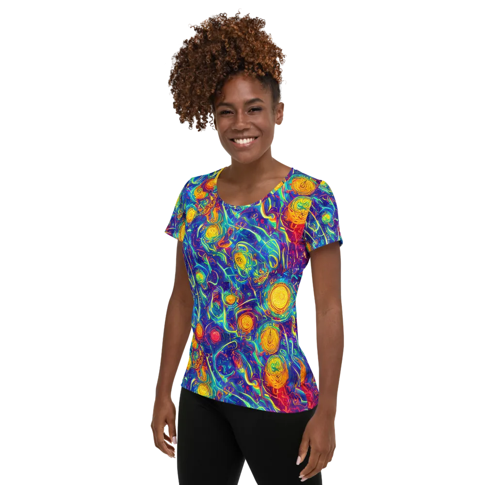 Cosmic Marigold on Women's Athletic T-Shirt — Left