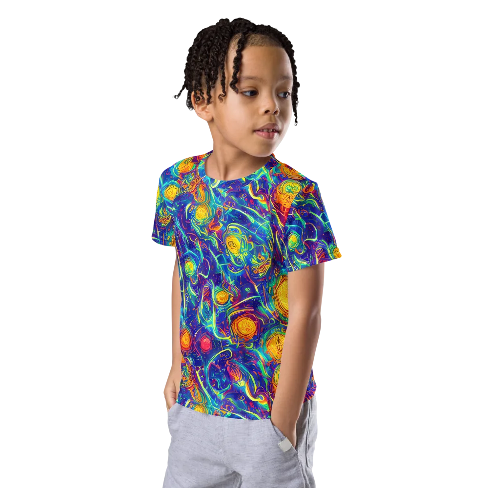 Cosmic Marigold on Kids Crew Neck T-Shirt — Left Front
