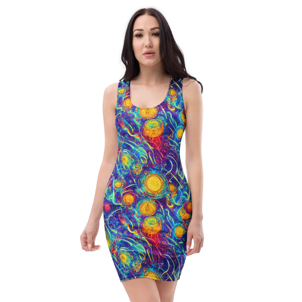 Cosmic Marigold on Bodycon Dress — Front