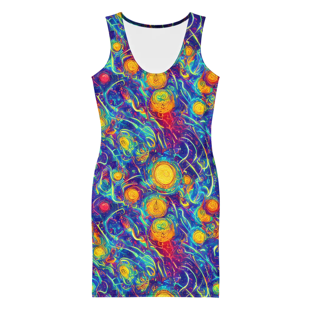 Cosmic Marigold on Bodycon Dress — Front
