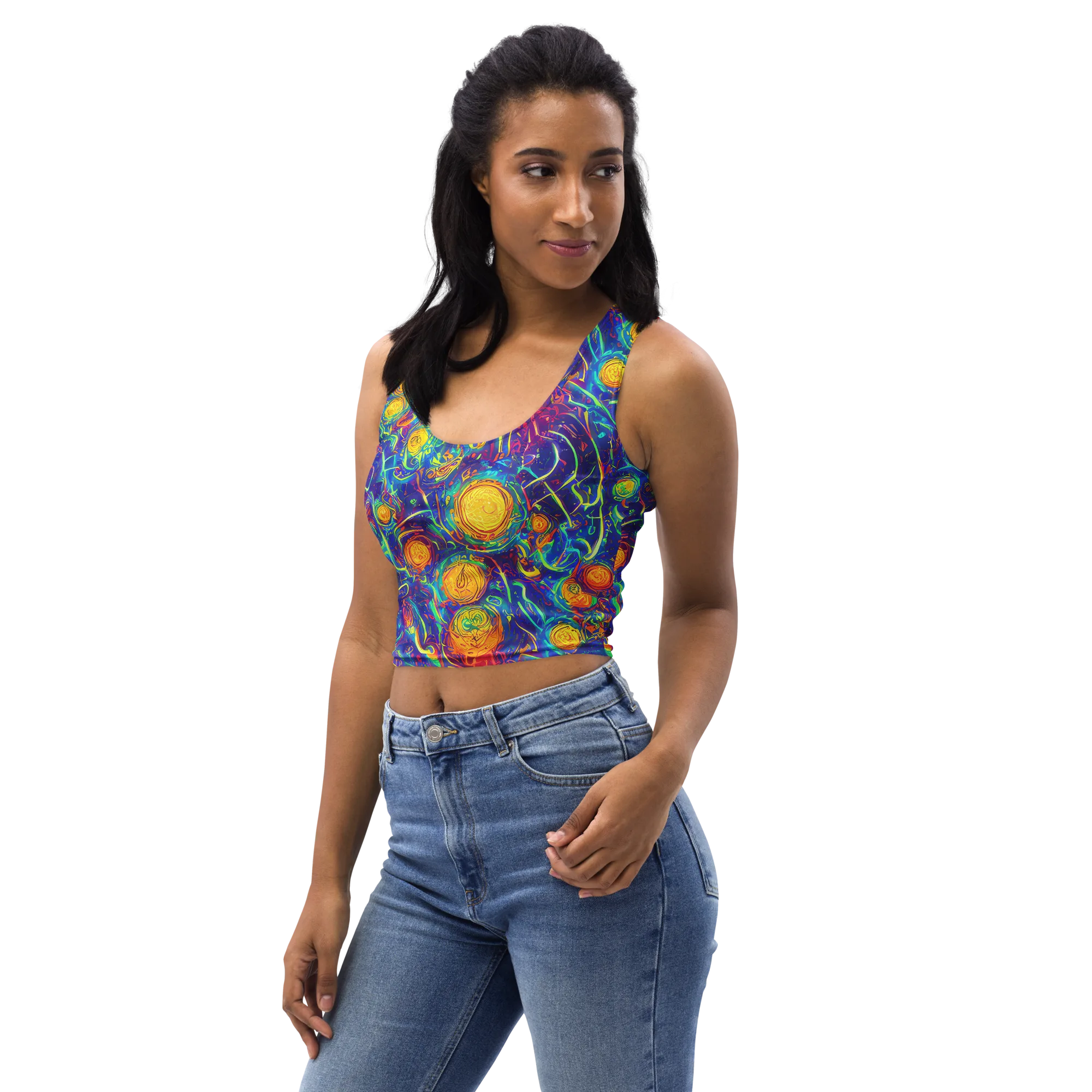 Cosmic Marigold on Crop Top — Left Front