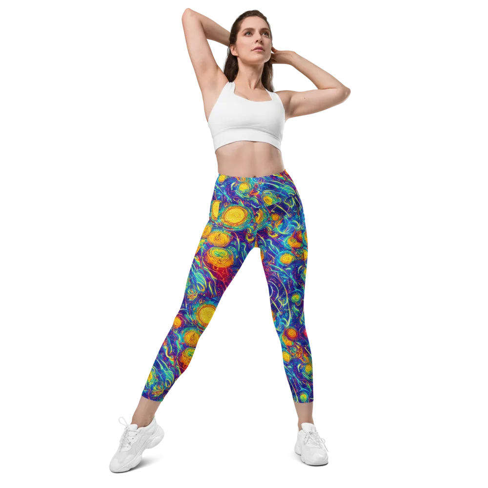 Cosmic Marigold on Leggings with Pockets — Front
