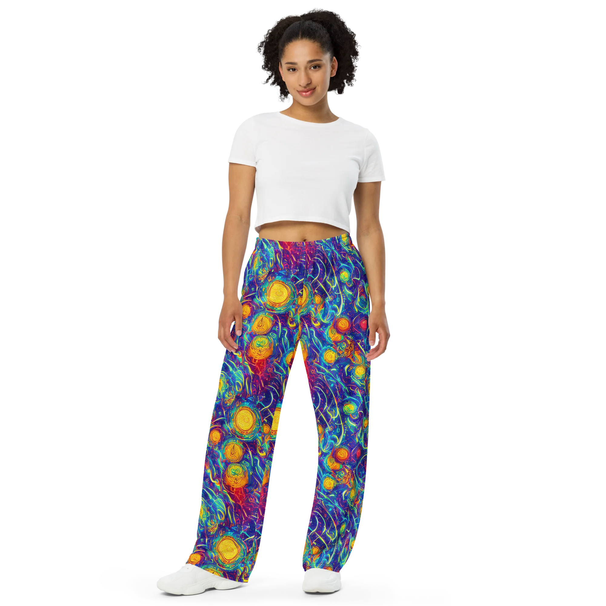 Cosmic Marigold on Wide-Leg Pants — Front