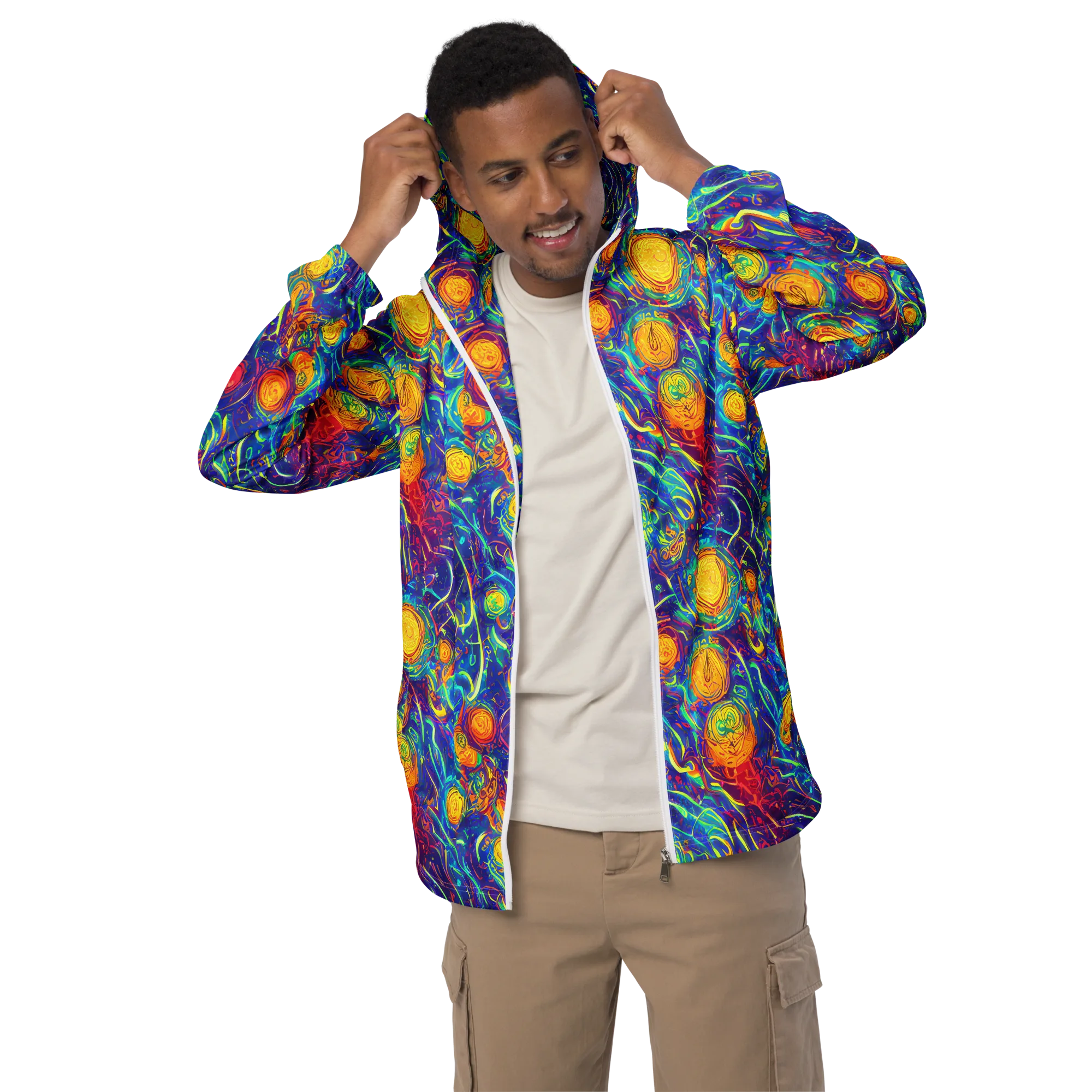 Cosmic Marigold on Men's Windbreaker — Front