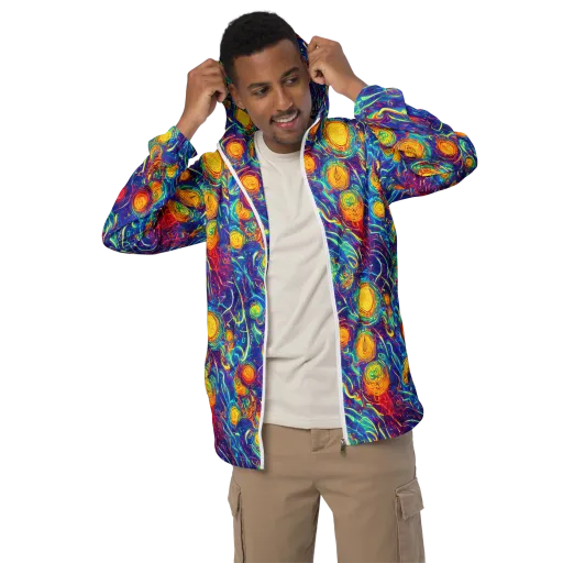 Cosmic Marigold on a Men's Windbreaker