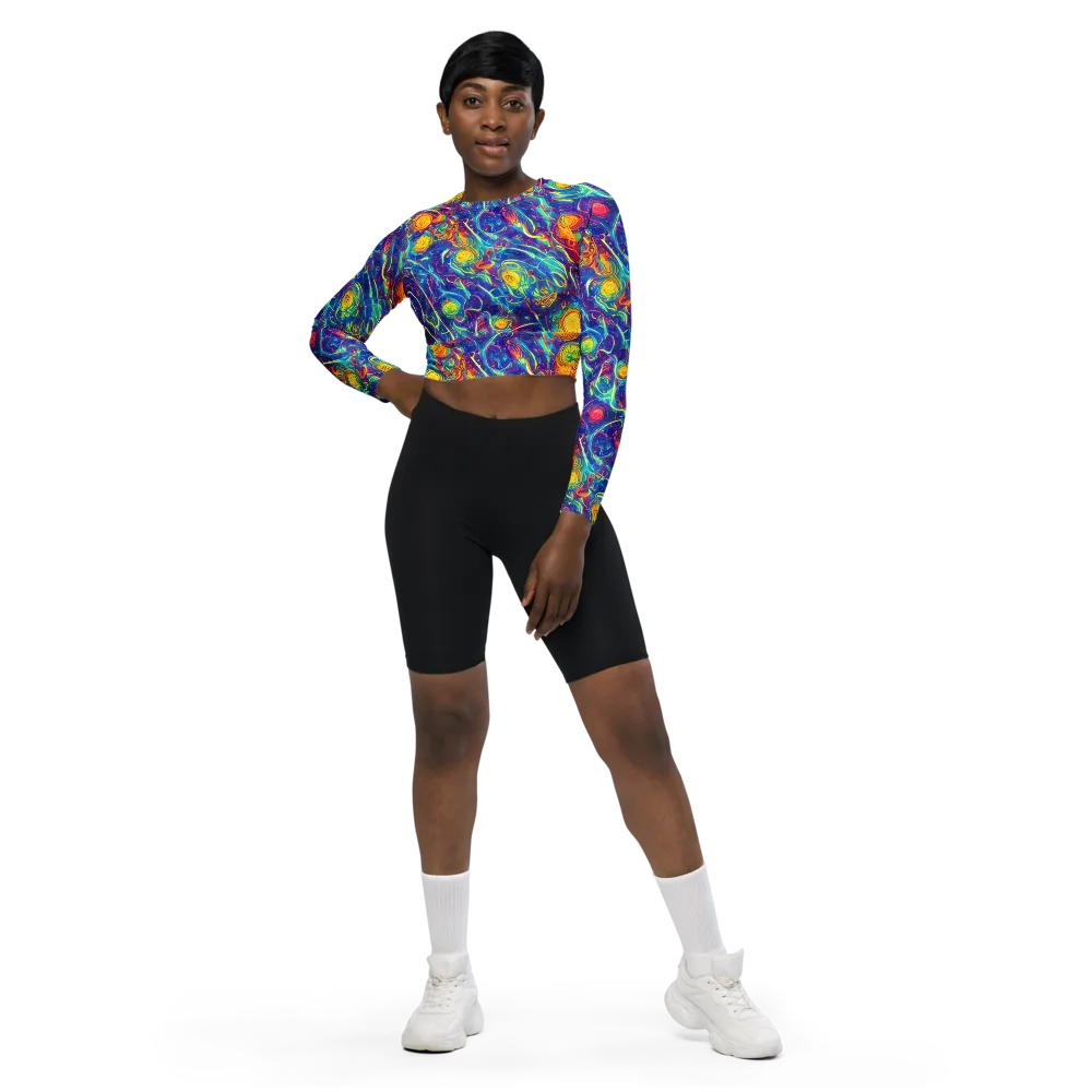 Cosmic Marigold on Long Sleeve Crop Top — Front