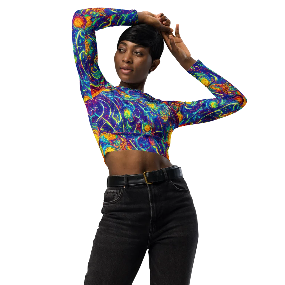 Cosmic Marigold on Long Sleeve Crop Top — Front