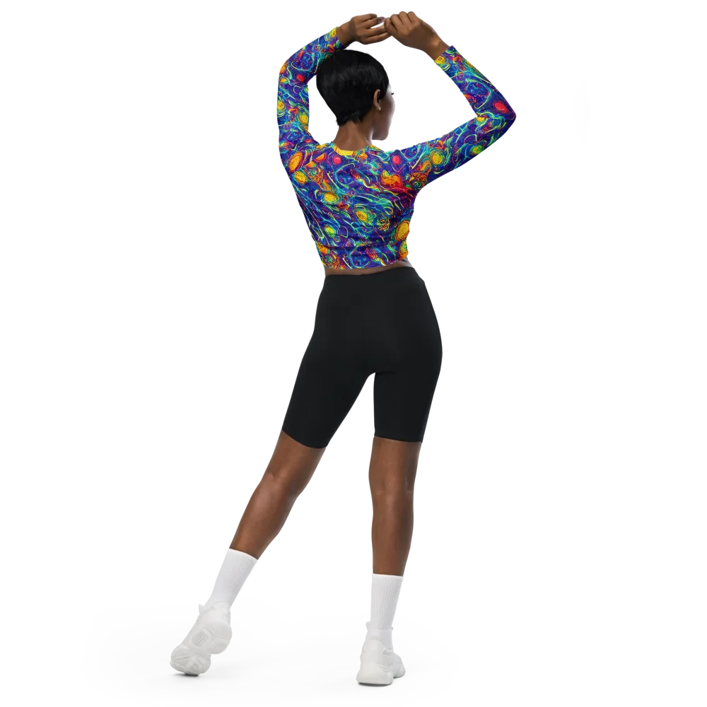 Cosmic Marigold on Long Sleeve Crop Top — Back