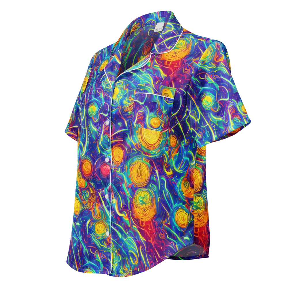 Cosmic Marigold on Women's Short Sleeve Pajama Top — Left Front