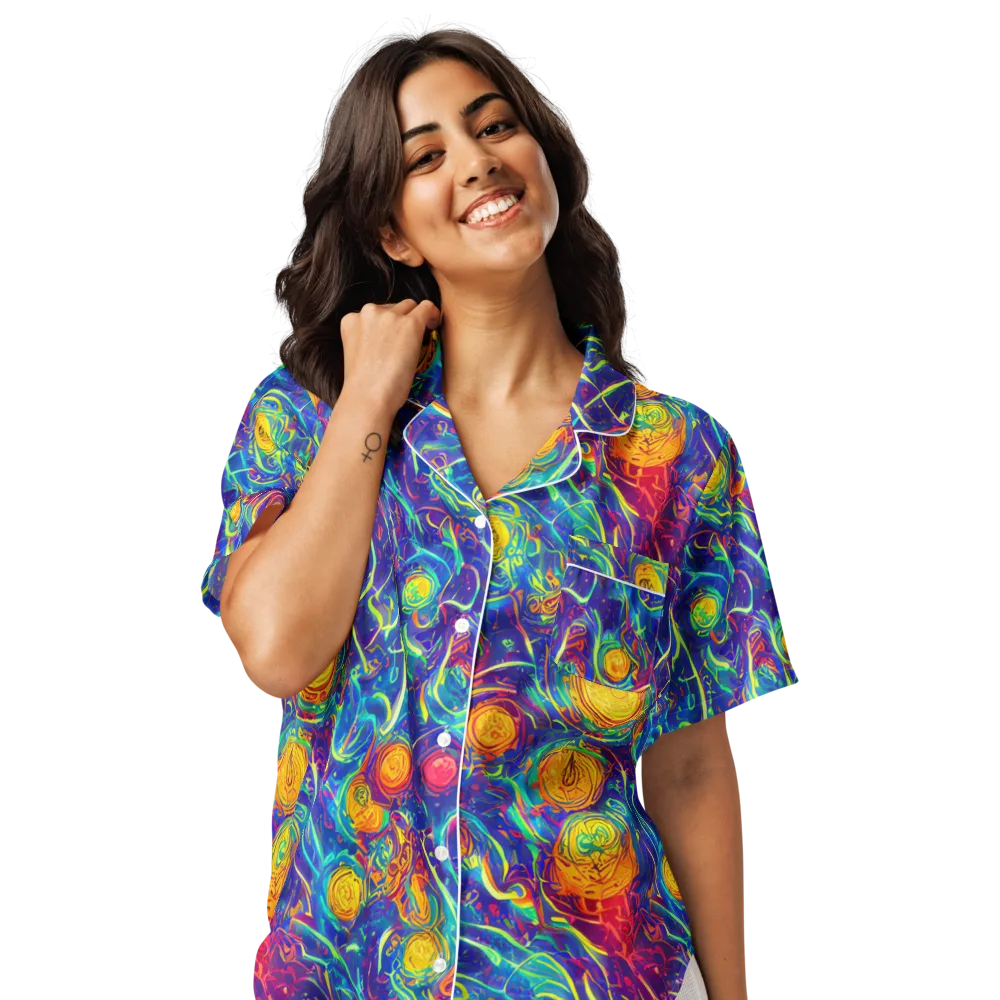 Cosmic Marigold on Women's Short Sleeve Pajama Top — Front