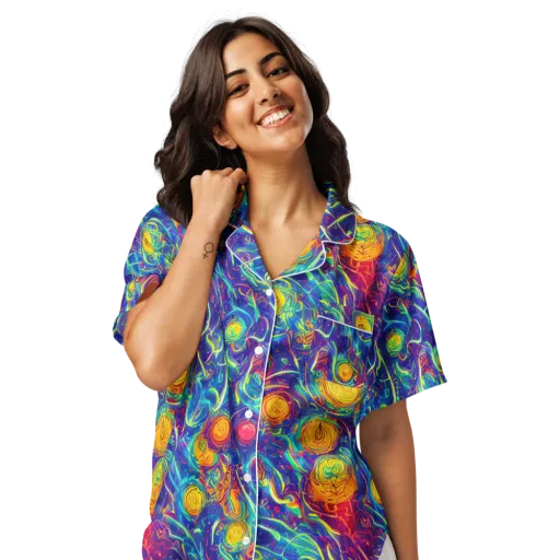 Cosmic Marigold on a Women's Short Sleeve Pajama Top