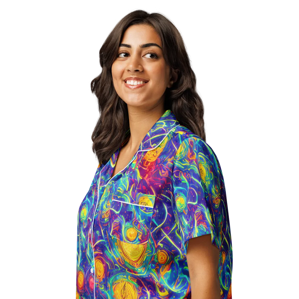 Cosmic Marigold on Women's Short Sleeve Pajama Top — Left Front
