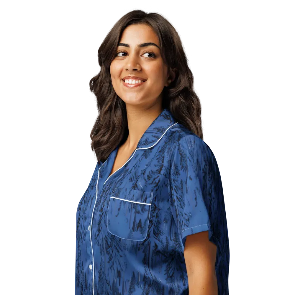 Bluewood Nocturne on Women's Short Sleeve Pajama Top — Left Front