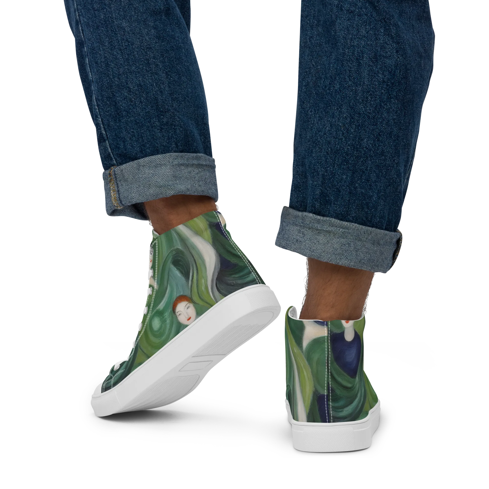 Emerald Reverie on Men's High Top Canvas Shoes — Back