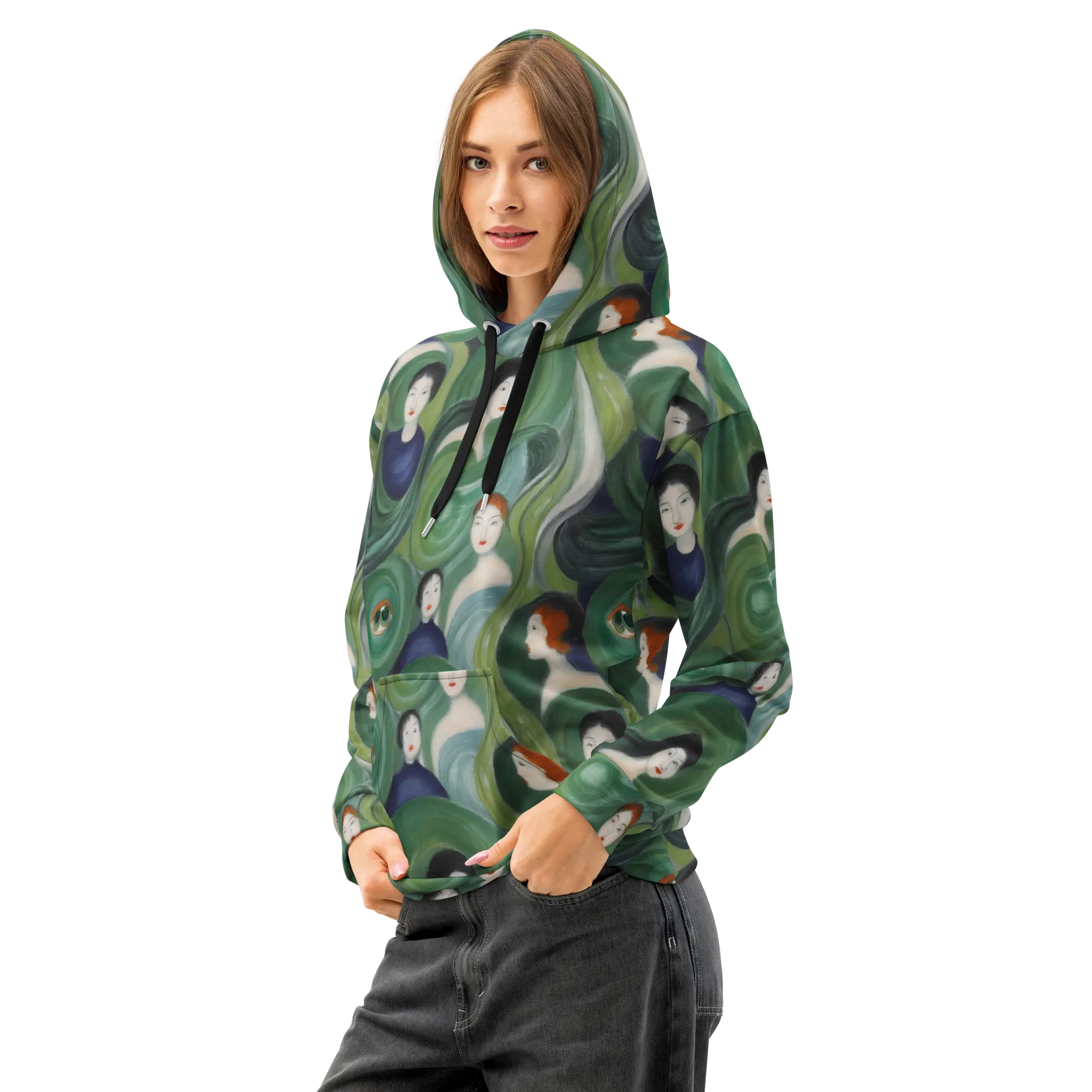 Emerald Reverie on Cotton Hoodie — Left Front