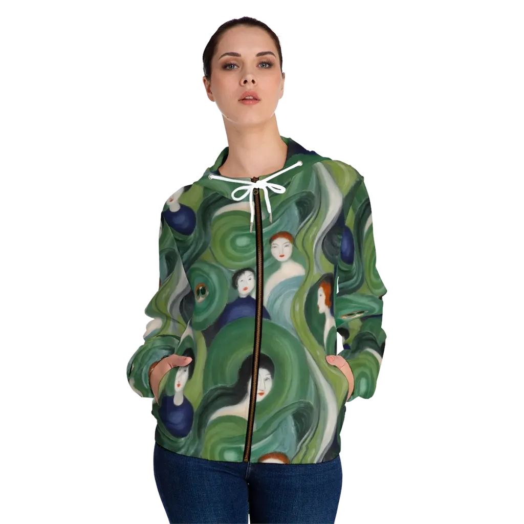 Emerald Reverie on Women's Full-Zip Hoodie — Front On Person