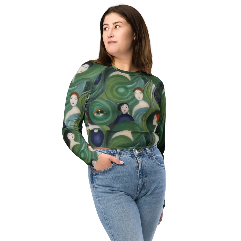 Emerald Reverie on Long Sleeve Crop Top — Front
