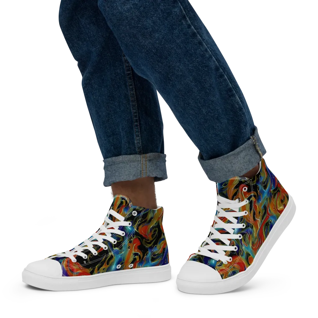Molten Echoes on Men's High Top Canvas Shoes — Left