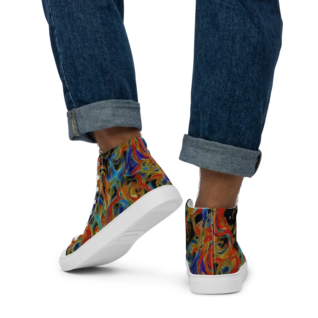 Molten Echoes on Men's High Top Canvas Shoes — Back