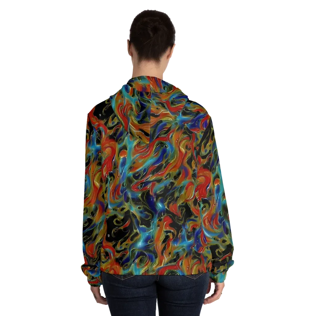Molten Echoes on Women's Full-Zip Hoodie — Back On Person