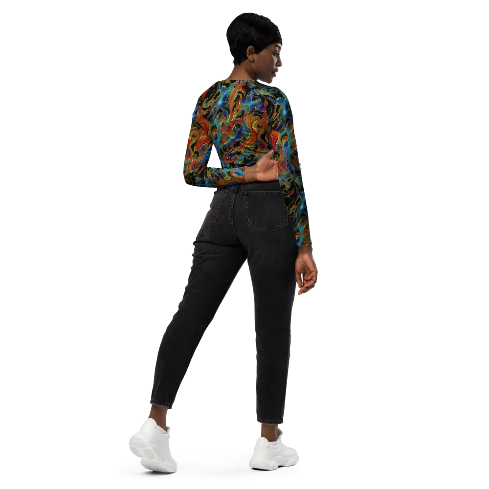 Molten Echoes on Long Sleeve Crop Top — Right Back