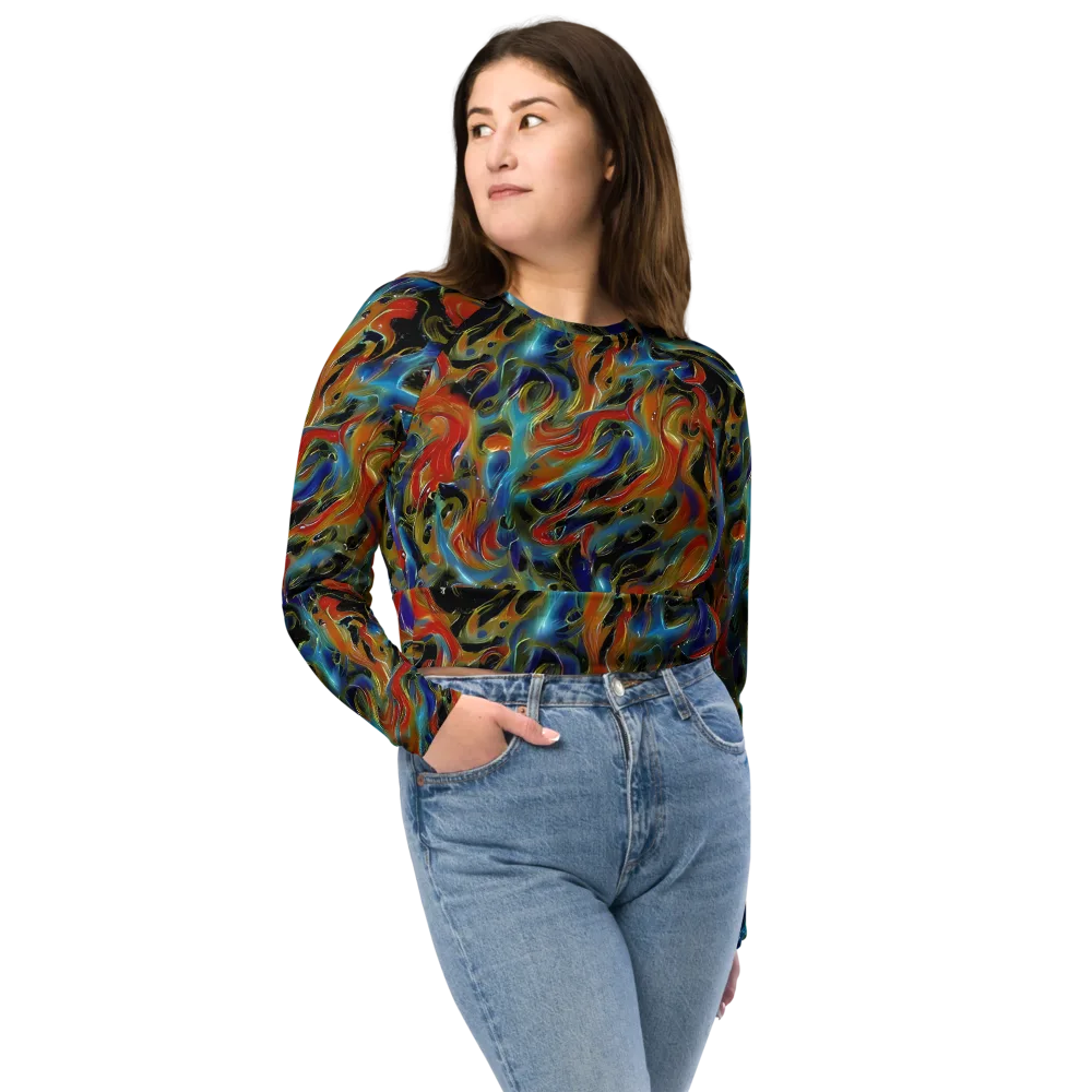 Molten Echoes on Long Sleeve Crop Top — Front