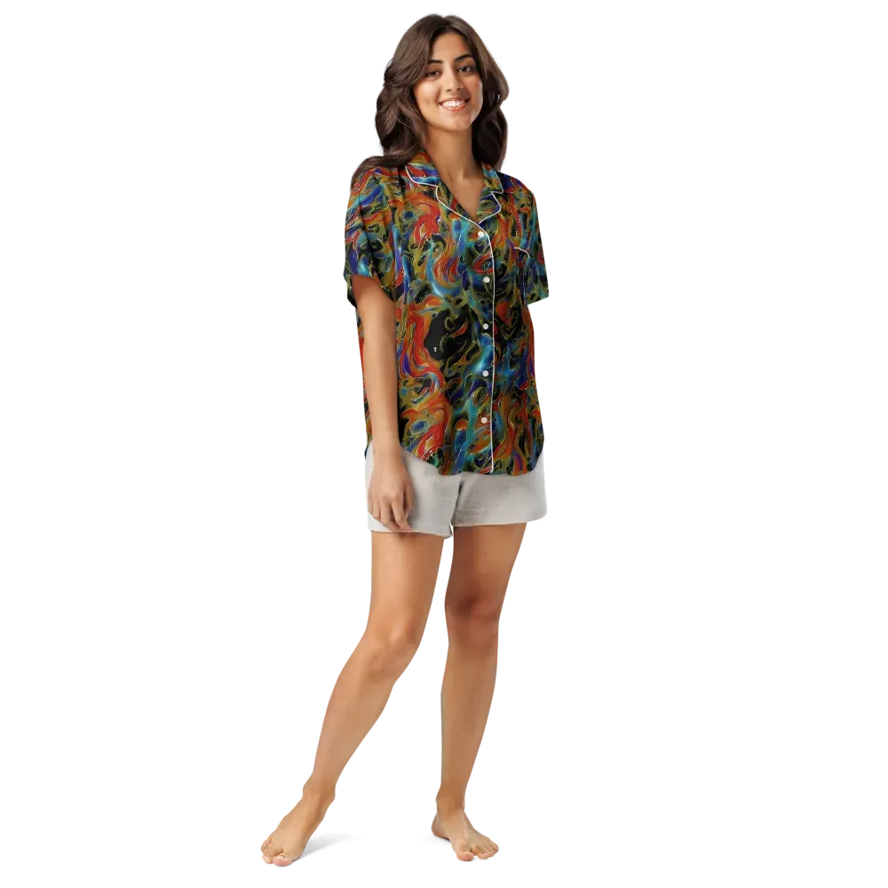 Molten Echoes on Women's Short Sleeve Pajama Top — Front