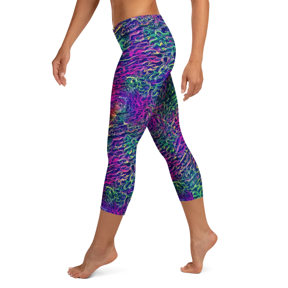 Fuchsia Frontier on Capri Leggings — Left