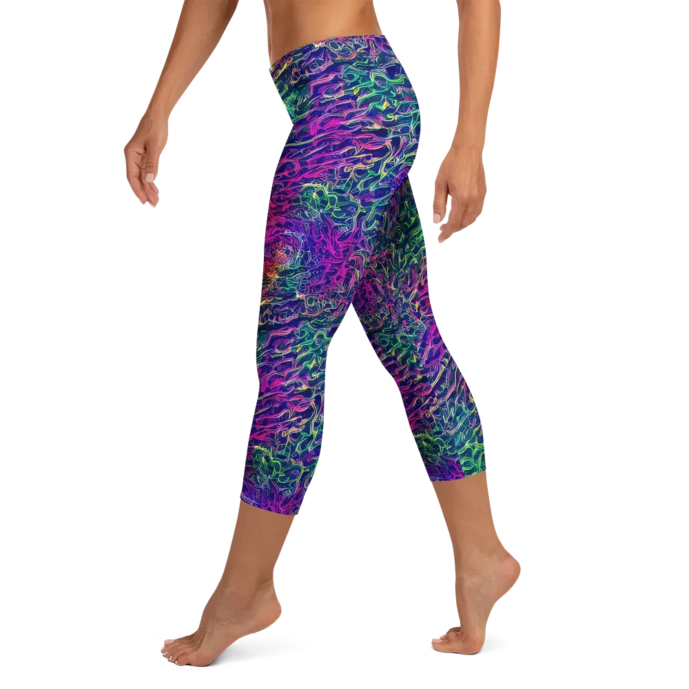 Fuchsia Frontier on Capri Leggings — Left