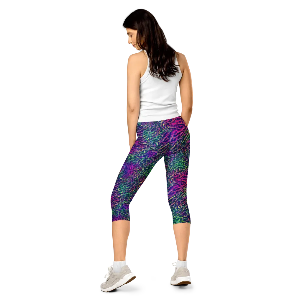 Fuchsia Frontier on Capri Leggings — Back
