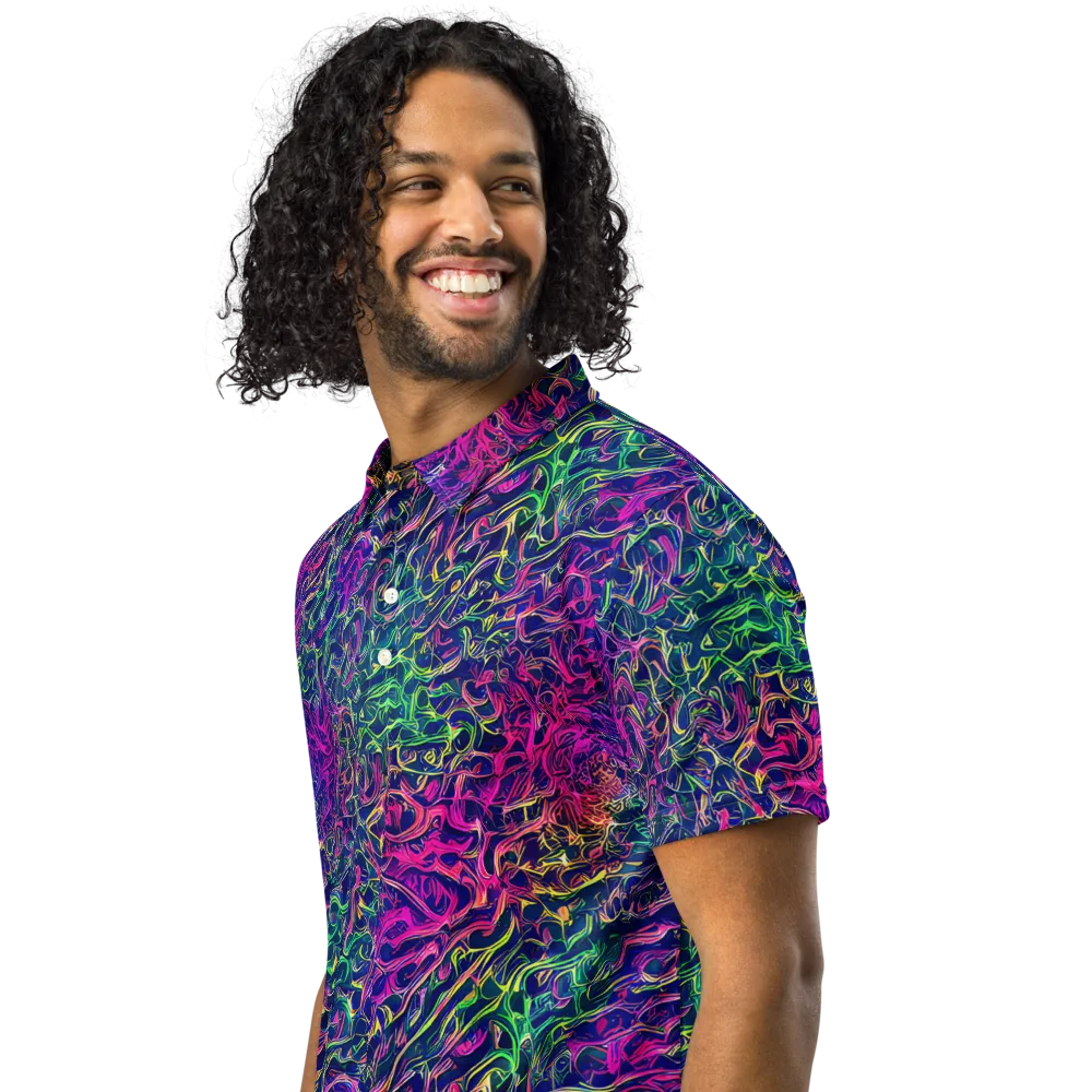 Fuchsia Frontier on Men's Slim Fit Polo Shirt — Left Front