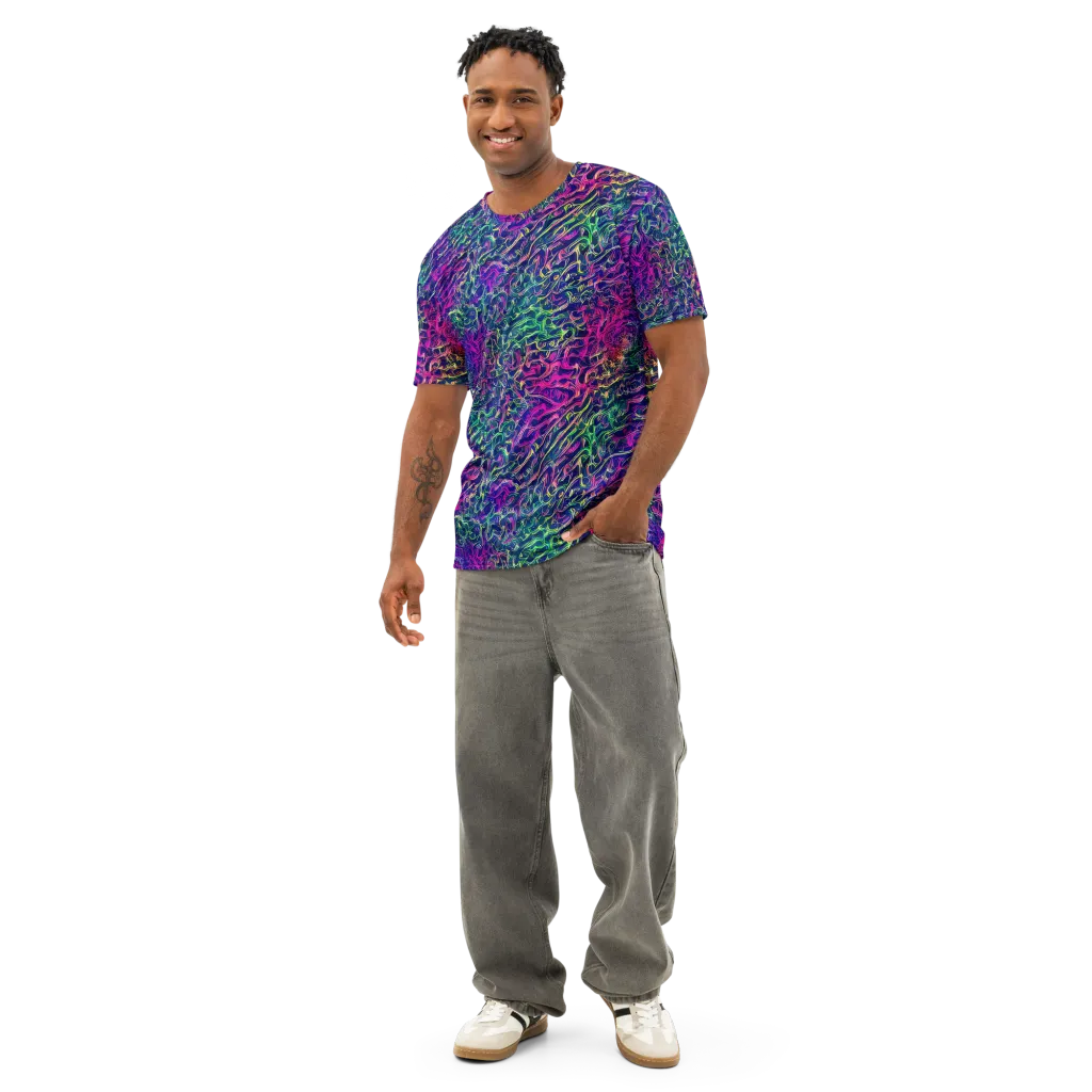 Fuchsia Frontier on Men's Cotton Crew Neck T-Shirt — Front