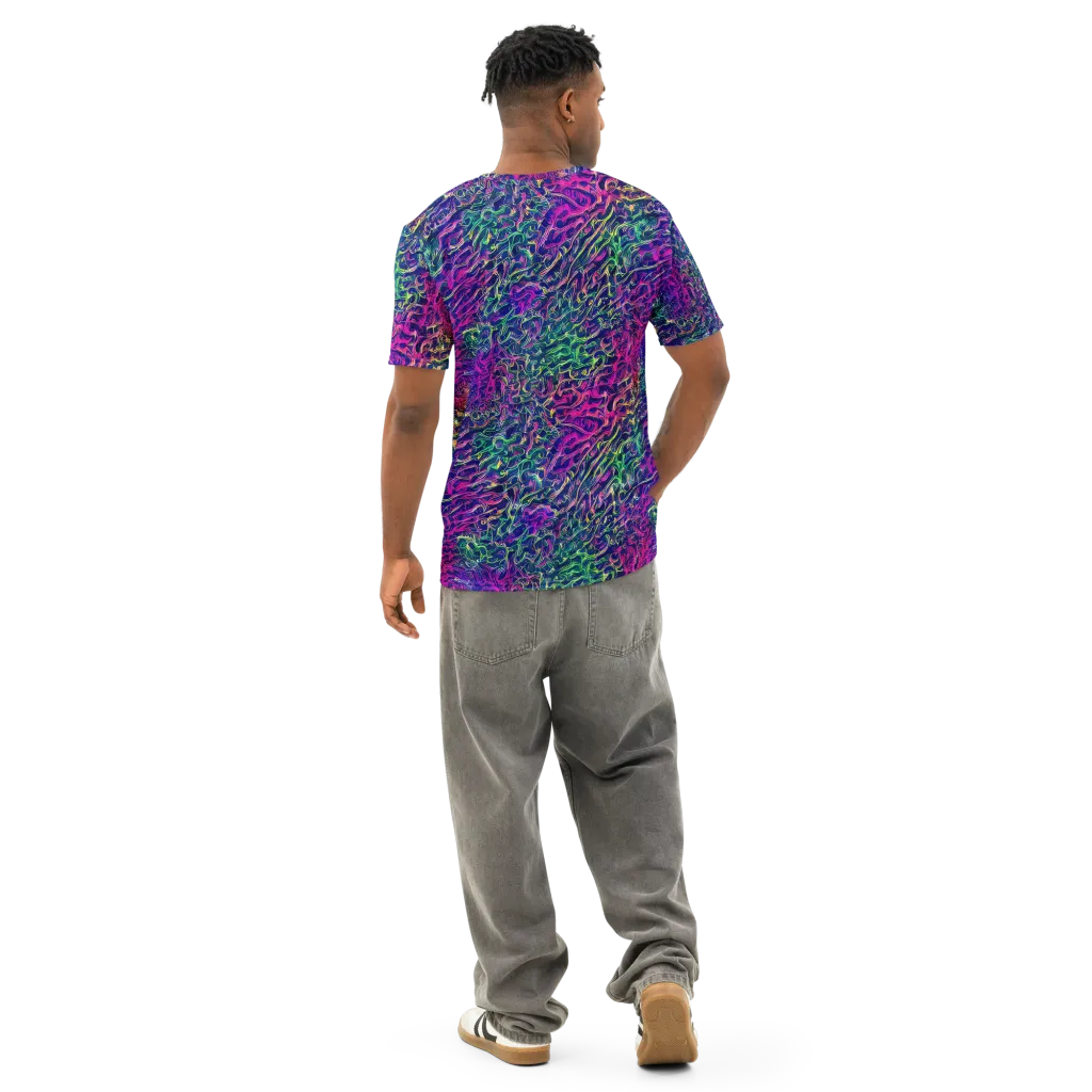 Fuchsia Frontier on Men's Cotton Crew Neck T-Shirt — Back