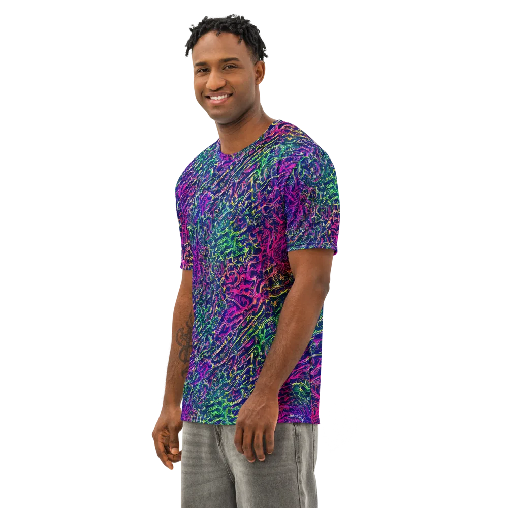 Fuchsia Frontier on Men's Cotton Crew Neck T-Shirt — Left Front