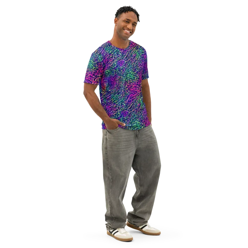 Fuchsia Frontier on Men's Cotton Crew Neck T-Shirt — Right Front