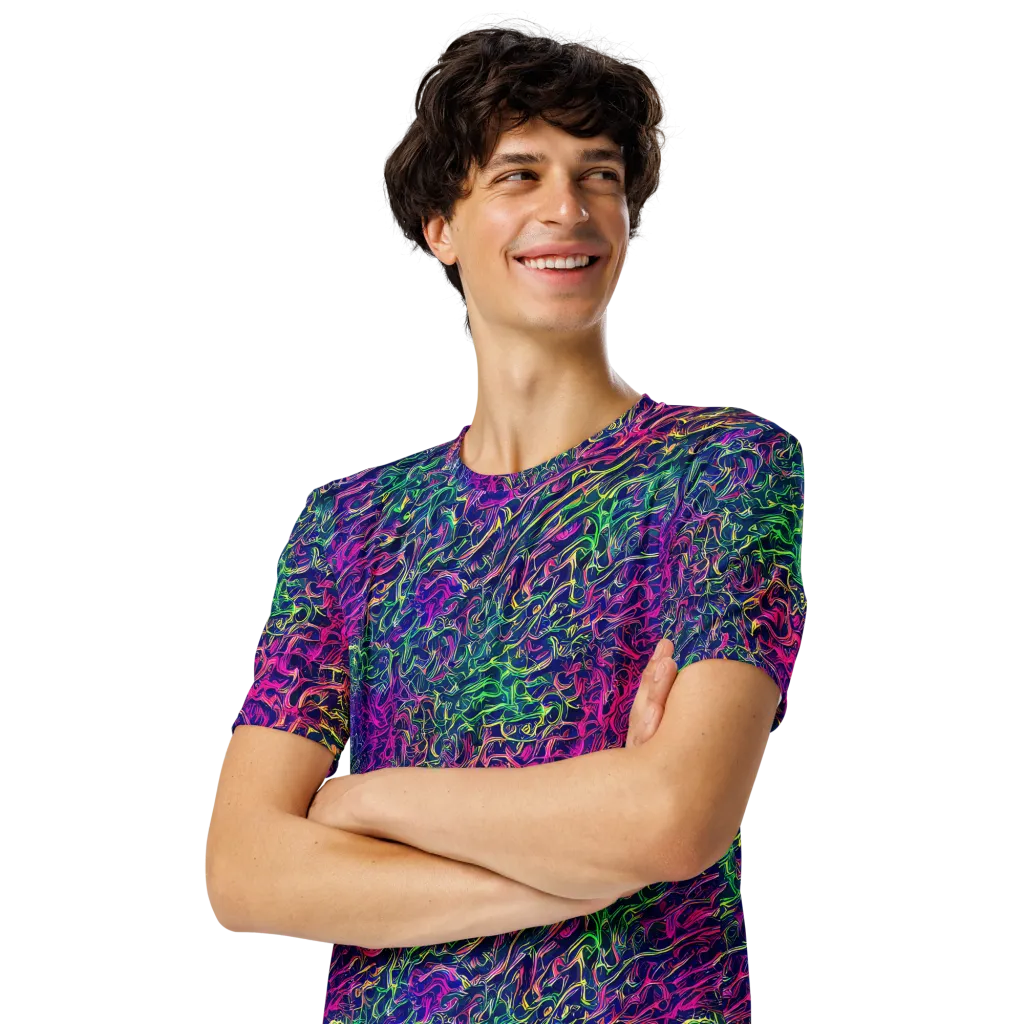 Fuchsia Frontier on Men's Crew Neck T-Shirt — Left Front